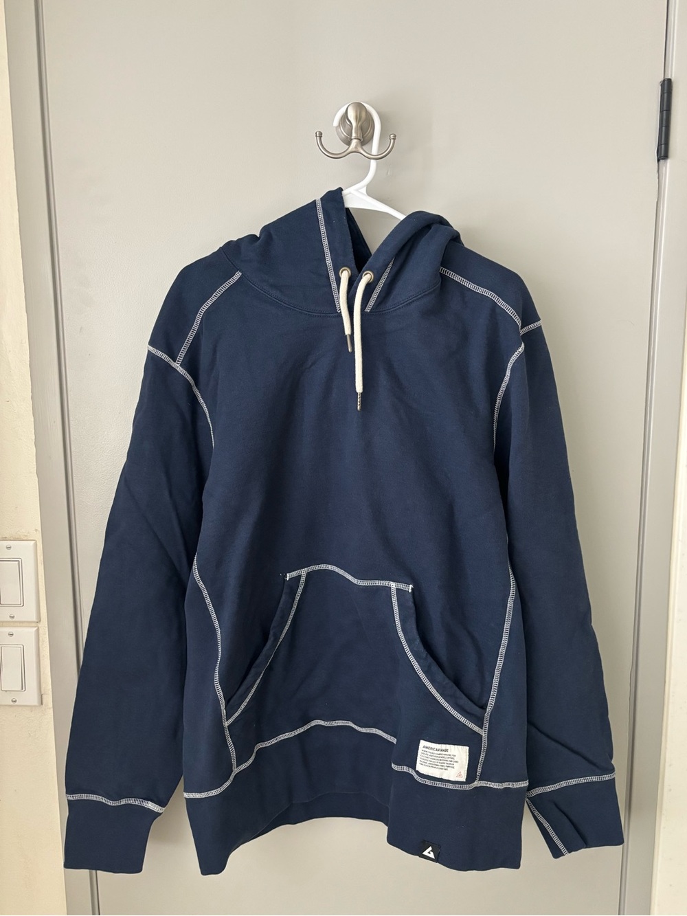 American Giant Navy Contrast Stitch Hoodie